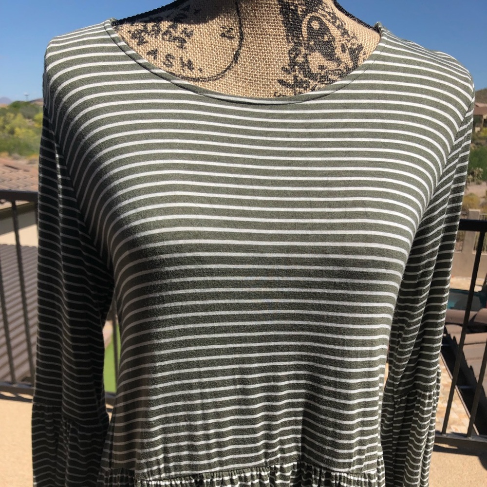 Army green and white stripe top.
